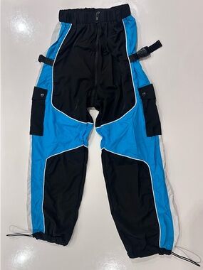 Poster Girl full crotch zip Blue and Black Colorblock Cargo Track Pants Medium